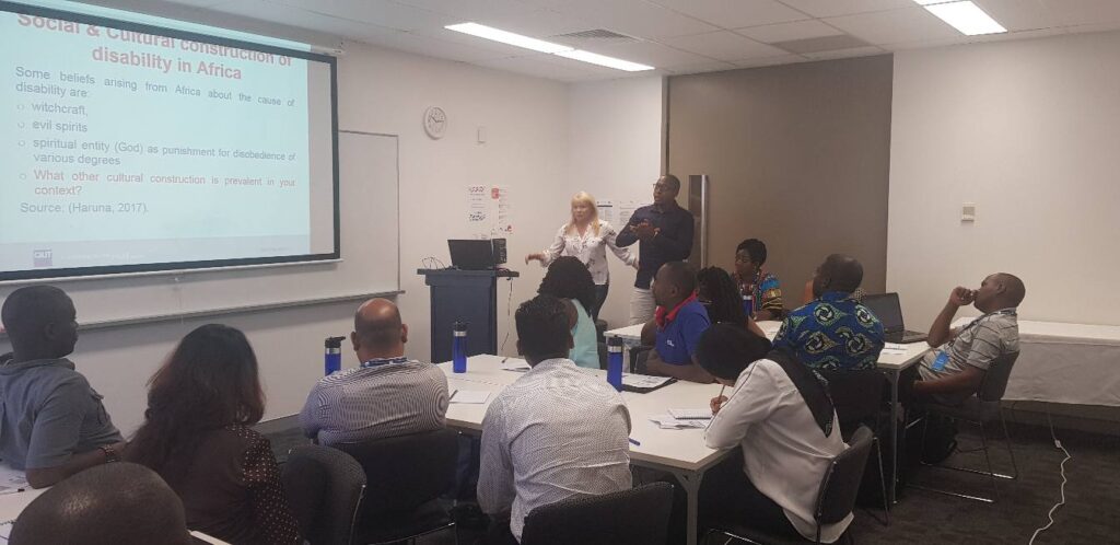Aaron conducting a training (together with Dr. Julie King and Dr. Julie-Anne Carroll) on Gender, Disability, HIV and the Social Determinants of Health for awardees of the Australian Awards in Australia